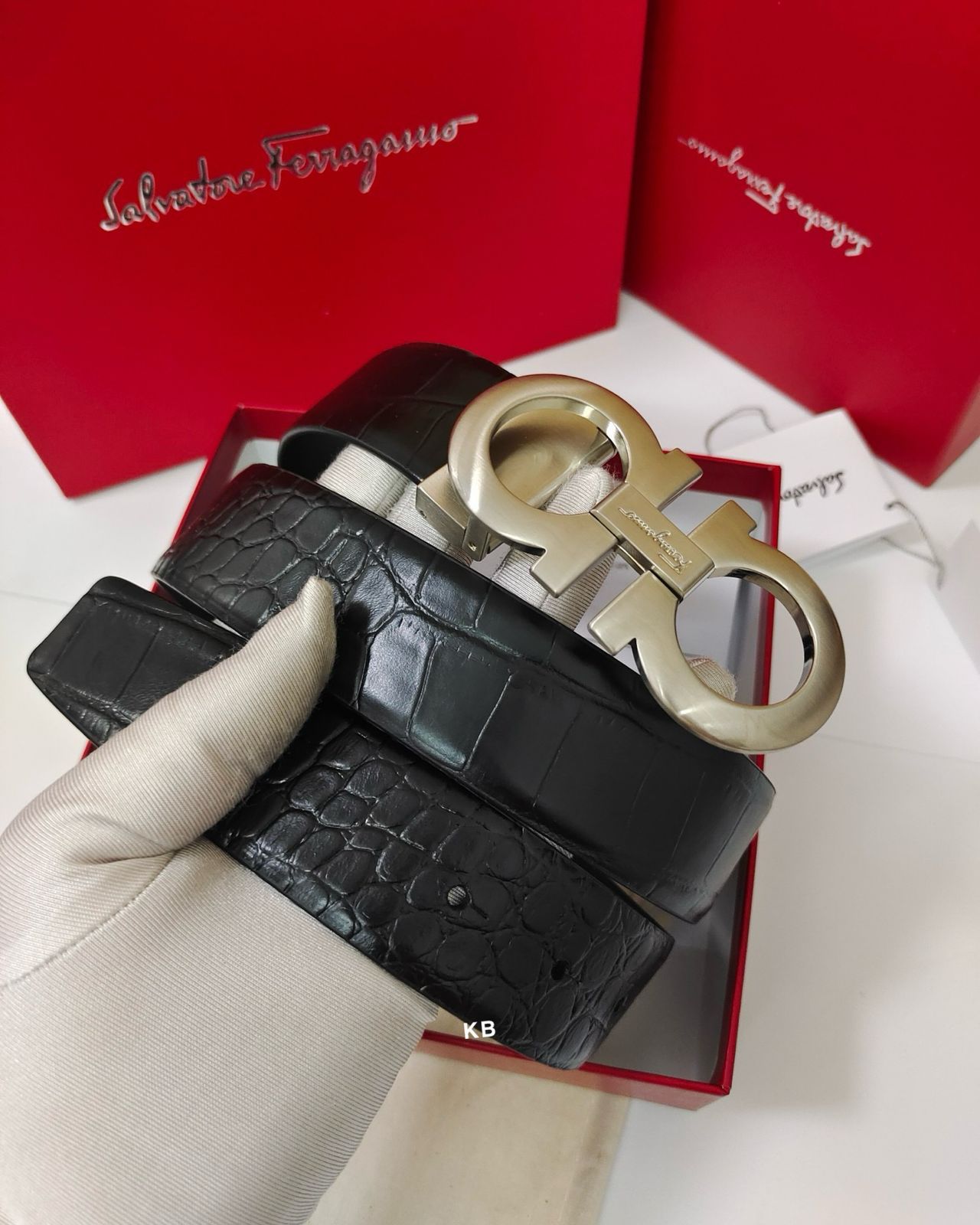 SALVATOREE FERAGAMO CROCO LEATHER BELT - Image 3