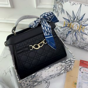 Christiann Diorr Black Leather Designer Top Handle Crossbody Bag