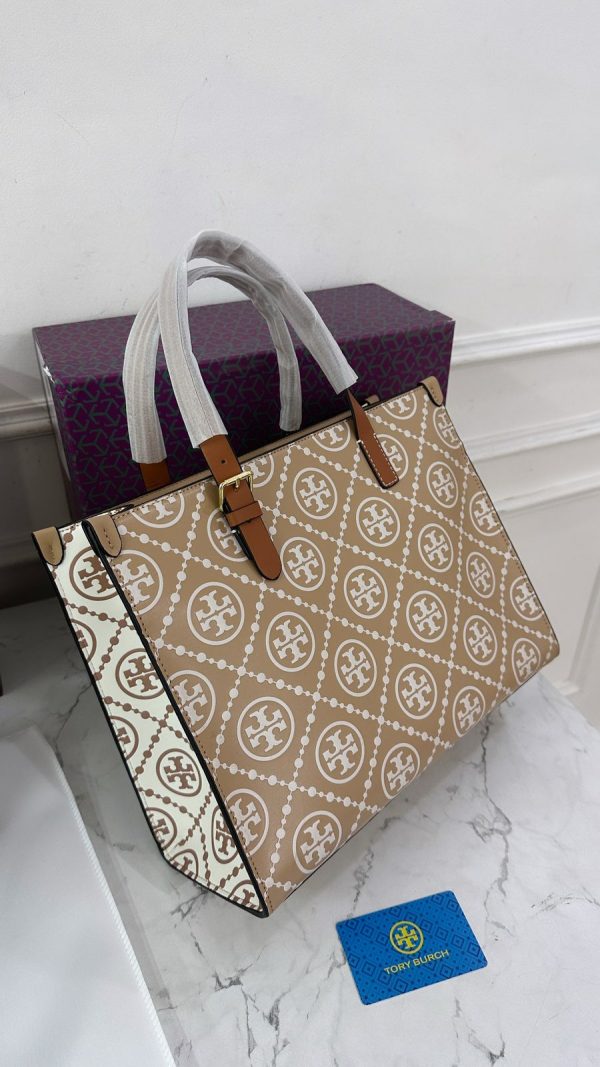Tory Burchh T Monogram Leather Tote Bag - Image 3