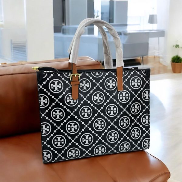 Tory Burchh T Monogram Leather Tote Bag - Image 4