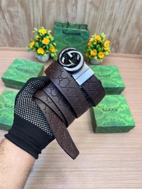 GUCCII GG Black/Brown Embossed Strip Belt - Image 5