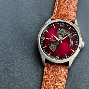 Hamiltonn Men’s Automatic Skeleton Watch – Silver Case &  Leather Strap✅