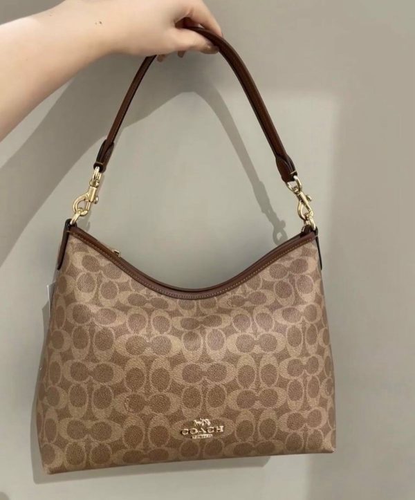 COACHH LAUREL IN SIGNATURE CANVAS LEATHER SHOULDER HOBO BAG
