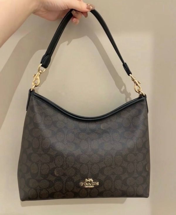 COACHH LAUREL IN SIGNATURE CANVAS LEATHER SHOULDER HOBO BAG - Image 2