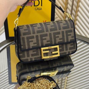 Fendii Baguette Bag Iconic FF Monogram Jacquard Fabric And A Prominent FF Clasp