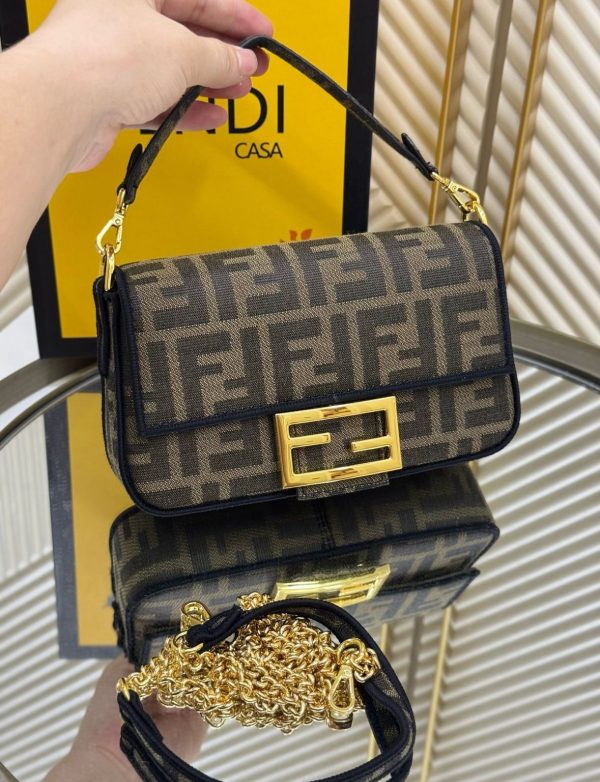 Fendii Baguette Bag Iconic FF Monogram Jacquard Fabric And A Prominent FF Clasp