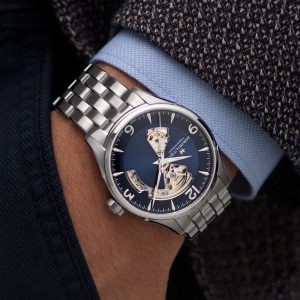Hamiltonn Men’s Automatic Skeleton Watch – Silver Case & Blue dial