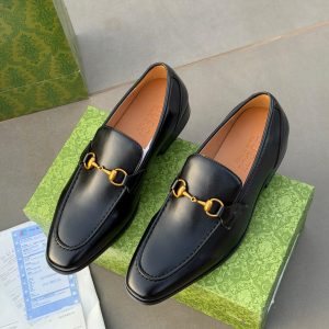 **Guccis Jordaan Horsebit Leather Loafers