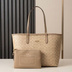 Coache City Tote Bag In Signature Coated Canvas And Smooth Leather